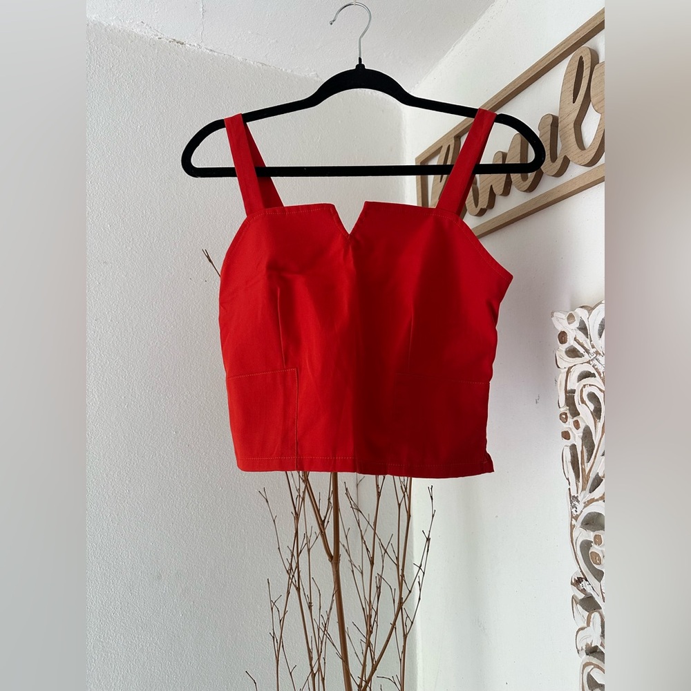 SHEIN Red Crop Top with Unique Neckline